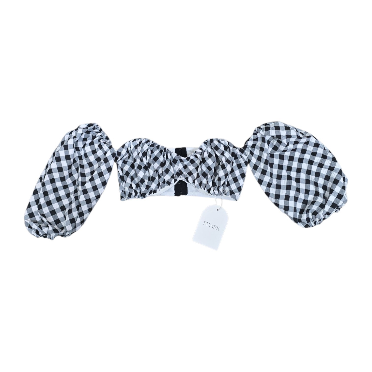 Nwt Rumer Revolve Bisou Crop Top Xxs Gingham Plaid Puff Sleeve Westen Festival